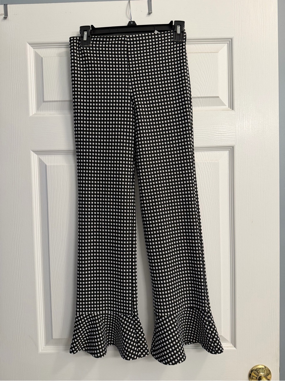 Design Lab Lord & Taylor Black and White Gingham Flare Pants